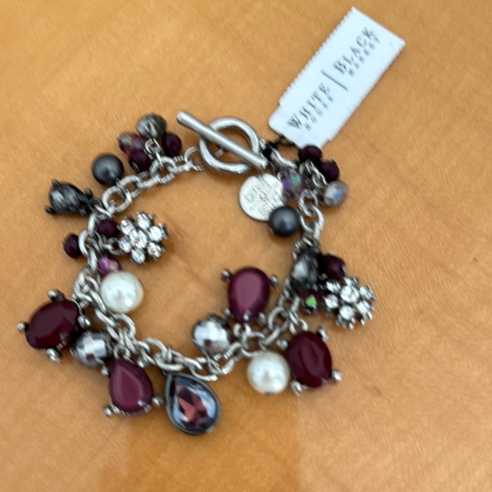 White House Black Market Burgundy and Silver Charm Bracelet